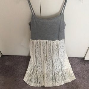 Spaghetti Strap Gray/Off-White Lace Dress